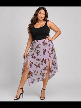 Lane Bryant | Butterfly Handkerchief Hem Sheer Midi Skirt | Size 14/16 | Vintage
